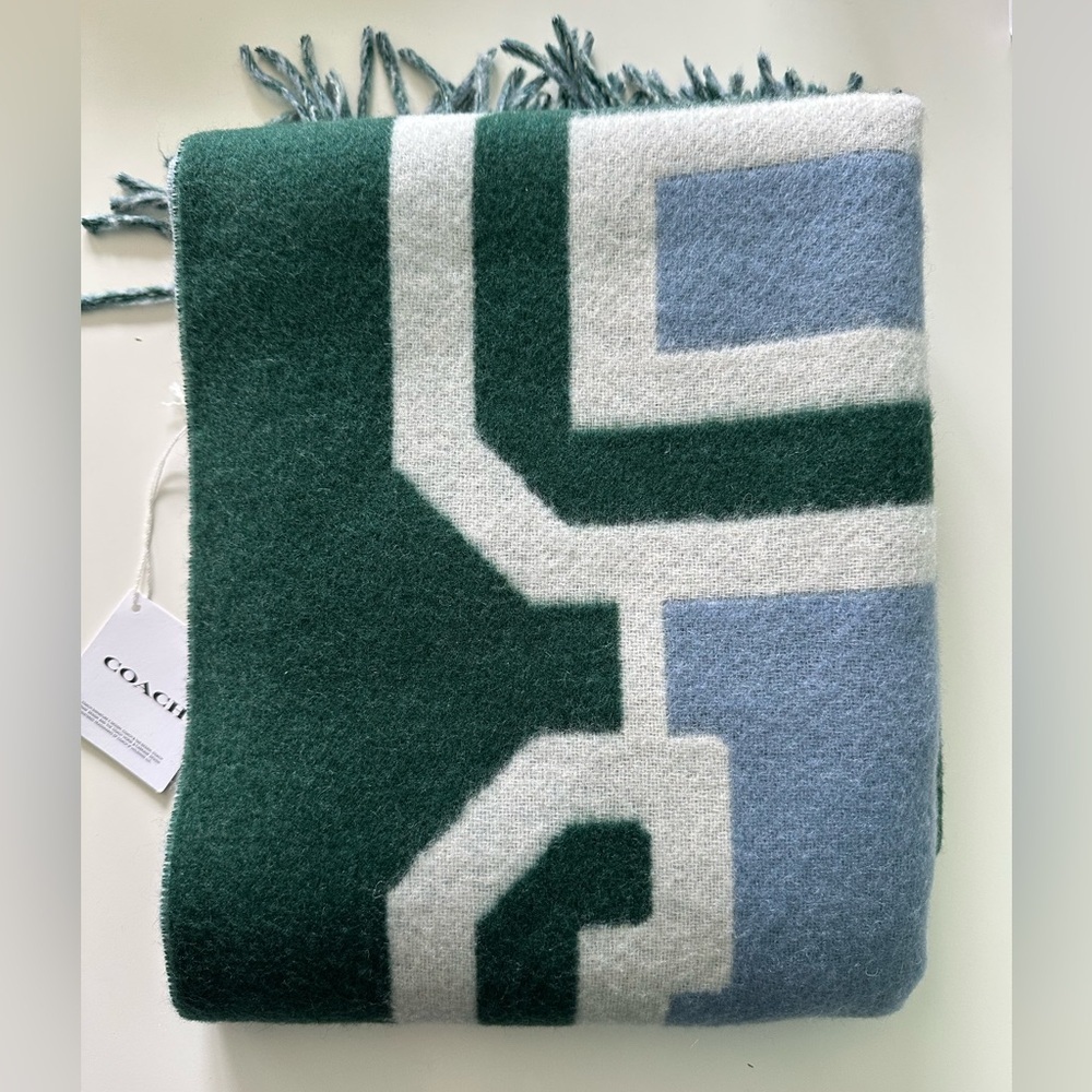 Coach Reversible Wool Scarf Oversized Colorblock Varsity Print Muffler Preppy - Picture 6 of 11
